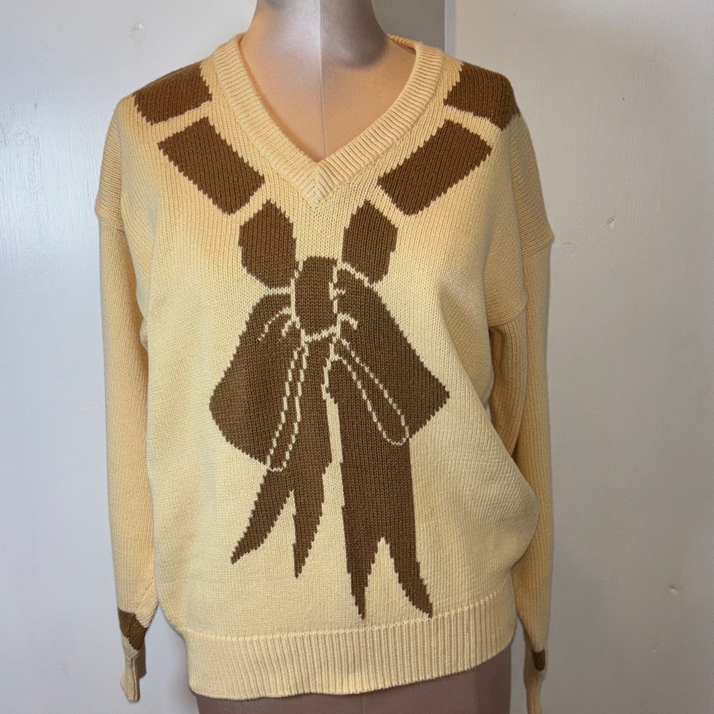 Vintage 80’s Izod Bow Yellow Cotton Sweater Size Large